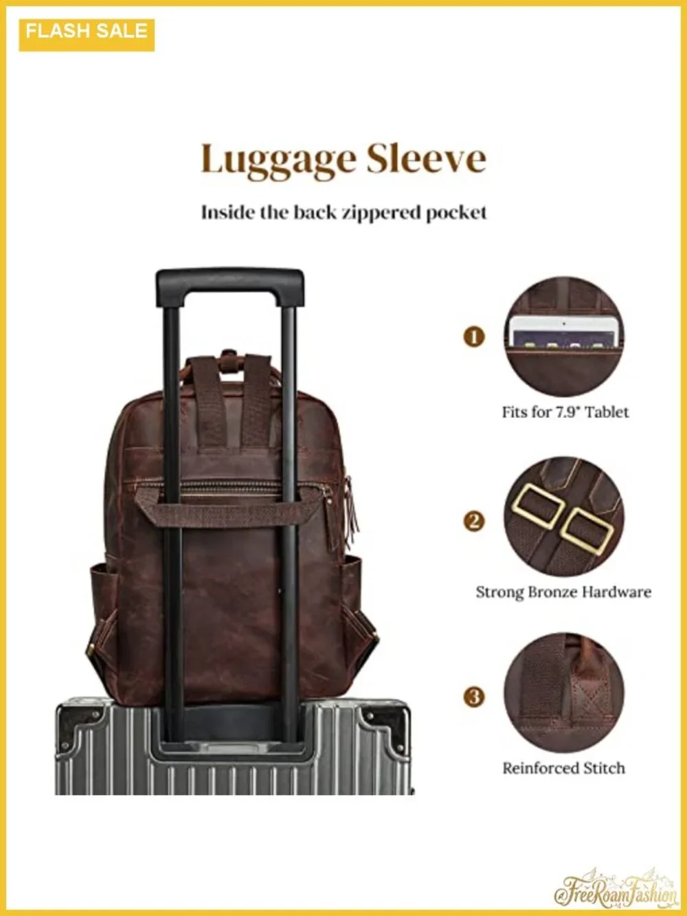 Vintage Genuine Leather Backpack Purse Travel Daypack with Luggage Sleeve